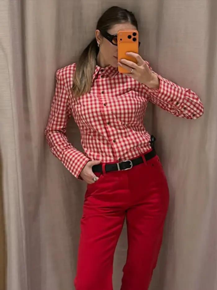 Chemise à carreaux à simple boutonnage