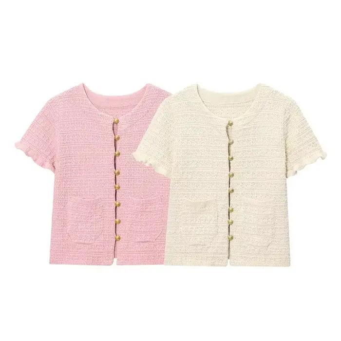 MUJER tricoté chandails courts pour femmes bouton décontracté Cardigans femme à manches courtes hauts en tricot