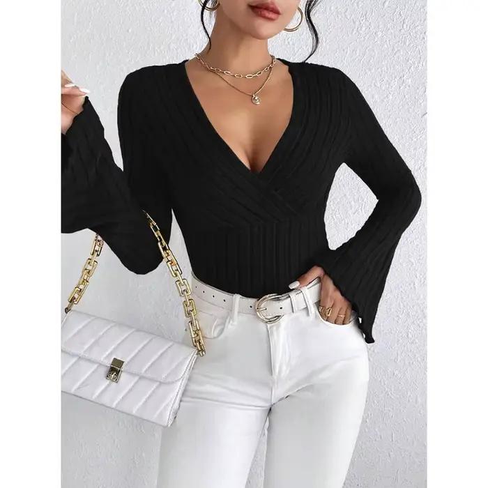 Top féminin sexy en polyester et élasthanne pour sorties nocturnes et soirées d'automne-hiver