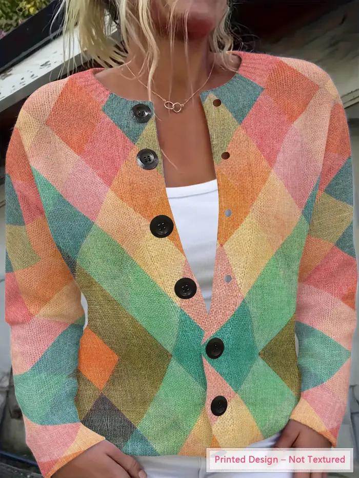 Cardigan Retro en Polyester Motif Losanges pour Femme Occasions Spéciales Automne Hiver Style Vintage Minimaliste