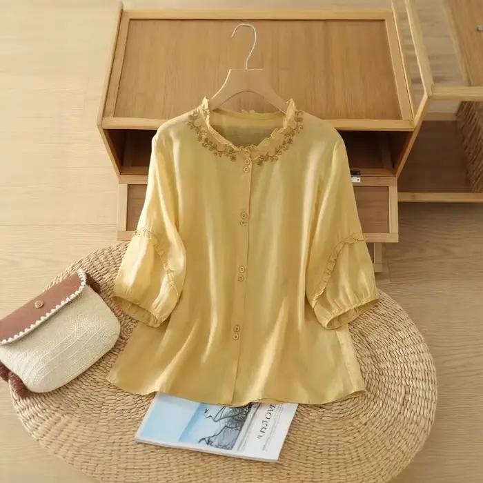 Chemise polyester fleuri confortable pour femmes grandes tailles ajustement ample motif floral junior printemps été