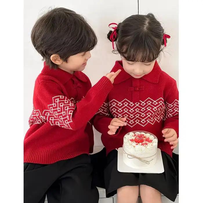 Pull de Noël rouge assorti pour la famille, pull tricoté chaud pour papa, maman, fille, fils, tenue de couple pour le nouvel an, ensemble parent-enfant, hiver