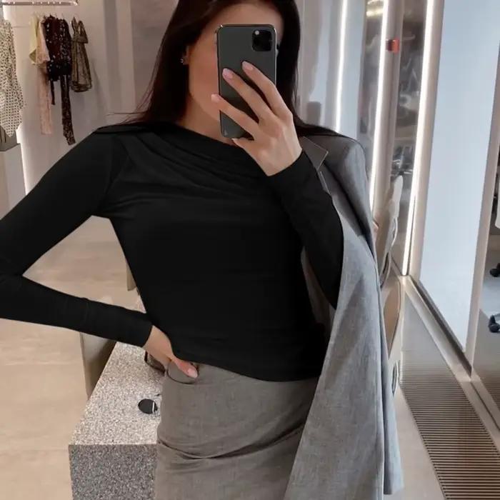 T-shirt basique à manches longues pour femmes