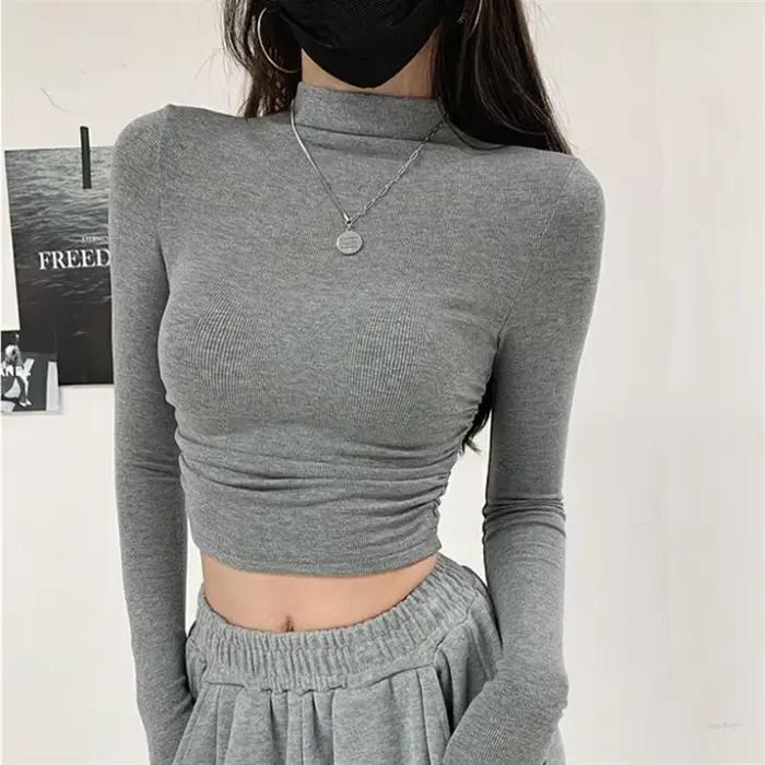 T-shirt sans manches à col roulé pour femme, nouveau style sportif printemps été 2026, hauts Y2K, élégants et coquettes, pour occasions spéciales et mode coréenne