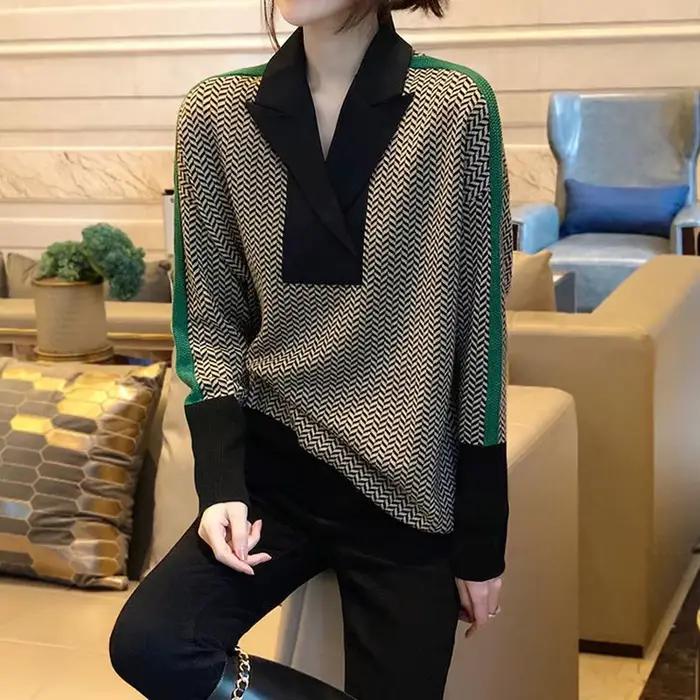 Pull femme rayé 2025 tendance mode luxe Crochet hauts chandails pour femmes automne