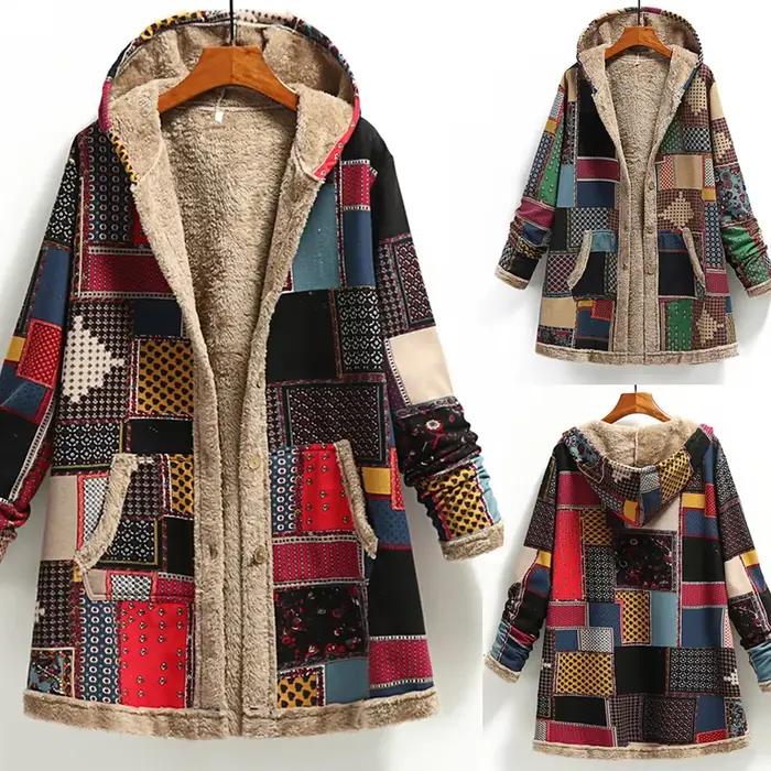 Sweat-shirt à capuche en coton et lin imprimé pour femme, veste chaude en peluche, style américain rétro, hiver 2023