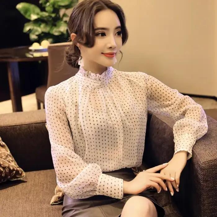 Chemisier à manches longues femmes décontracté rayé en mousseline de soie Blouse chemise mode