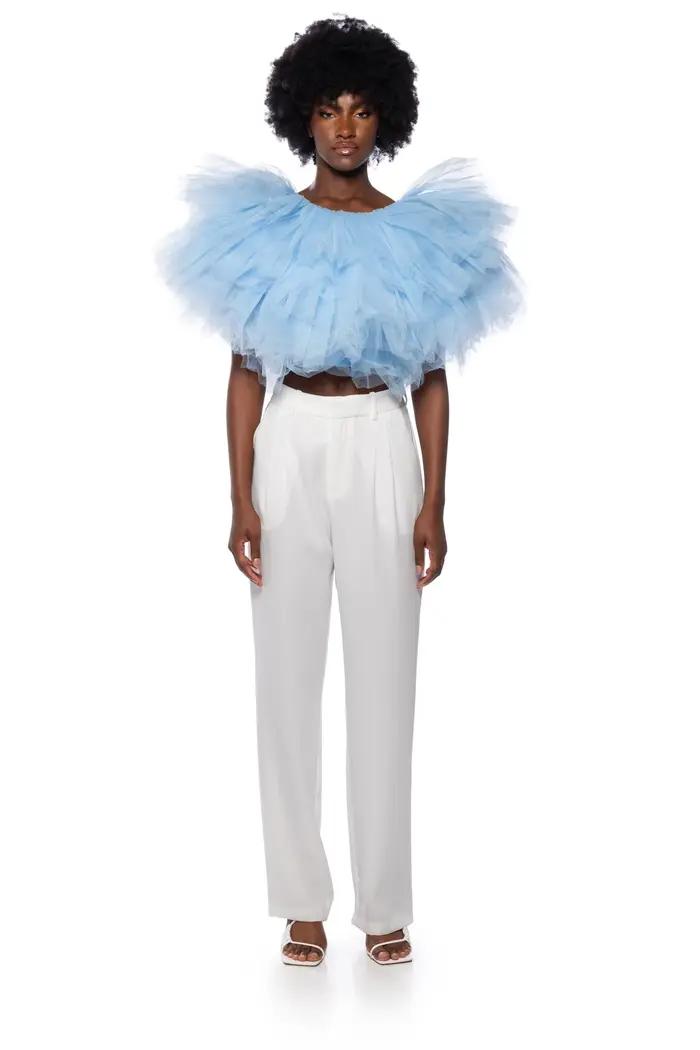 Haut court en tulle bleu ciel bouffant
