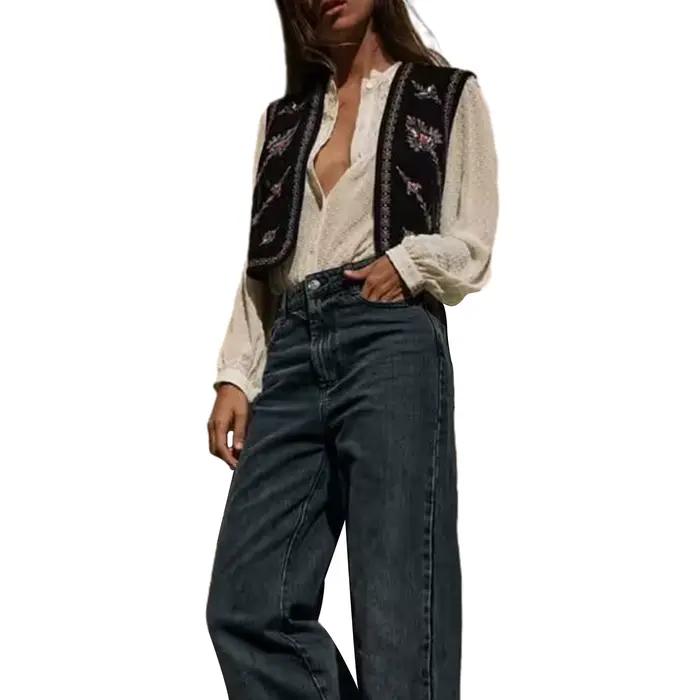 Cardigan Classique en Glaçage Brodé pour Femme