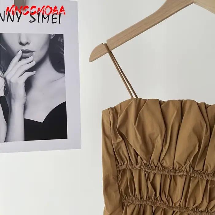 Haut de pyjama marron froncé pour femme – Blouse décontractée sans manches en coton pour l'été