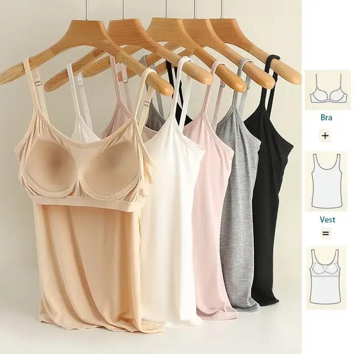M-3XL pour 35-85kg Modal grande taille Camisole débardeur avec tasse fixe poitrine rembourrée vêtements chauds bas sous-vêtements sans usure