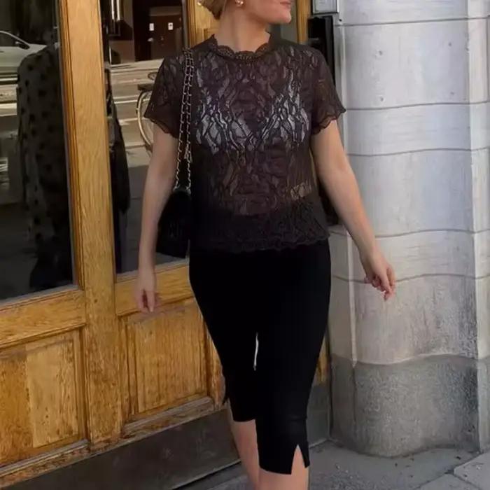 Nouveau haut court en dentelle tendance