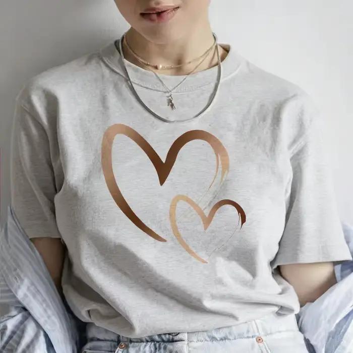 T-shirt imprimé cœur Kawaii pour femme