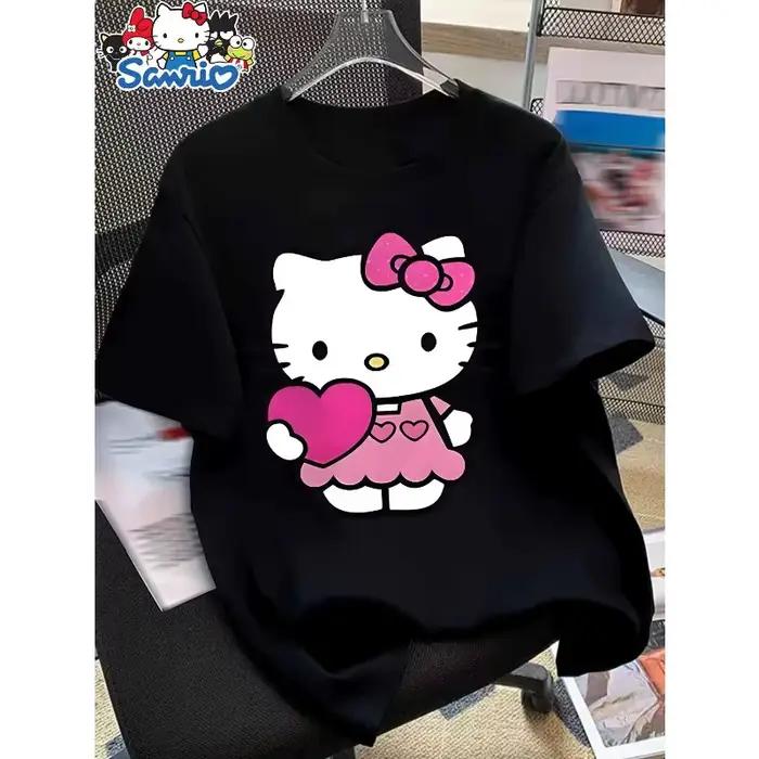 T-shirt Hello Kitty en coton pour femme, style Y2K, motifs dessin animé, couleurs variées, ajustement parfait, ocassions décontractées