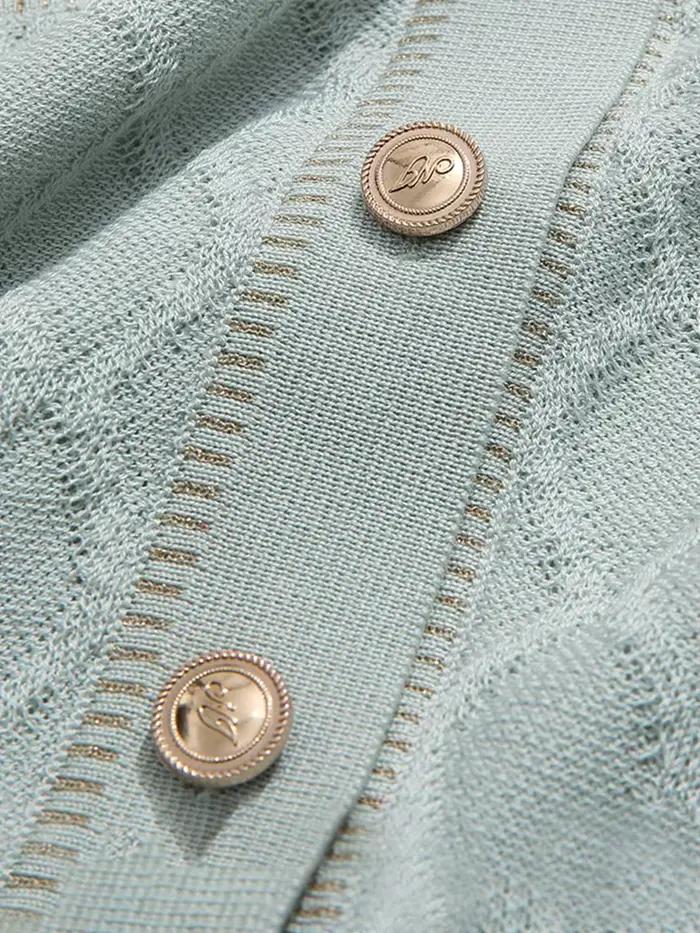 Je vous crois vert français parfumé carré tricoté pull été 2025 fausse poche Patch hauts simple boutonnage