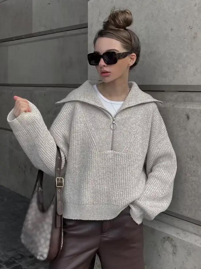 Pull monochrome à manches longues pour femme
