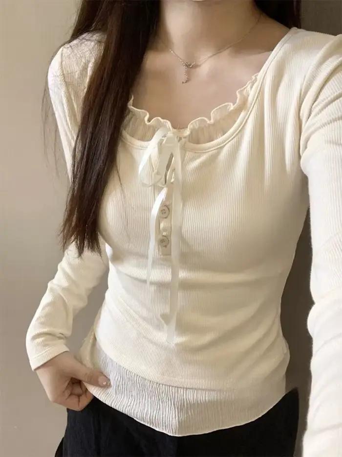 T-Shirt à manches longues à volants pour femmes