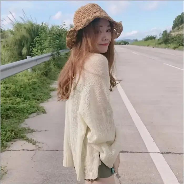 Cardigan Moonbiffy en polyester et coton, coupe ample, col rond ou en V, pour femmes junior, été ou printemps automne, occasions spéciales