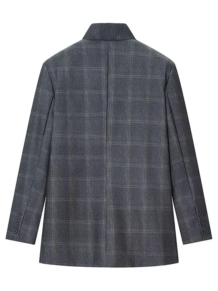 Blazer à carreaux printemps 2026 pour femme style tailleur élégant col montant polyester polyvalent occasions spéciales