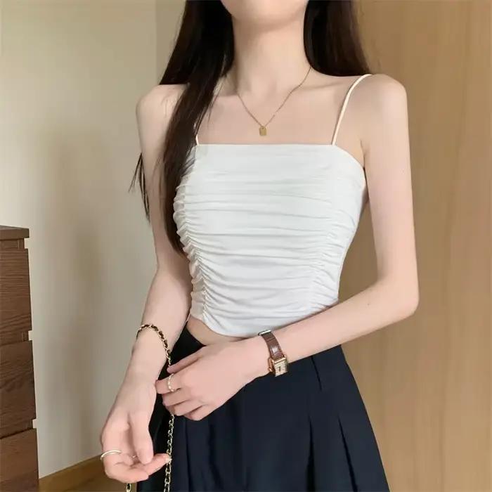 Haut femmes chemises Sexy sans manches bustiers filles hauts avec bretelles dame blanc Camisole rembourré
