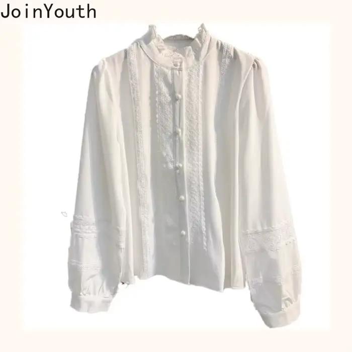 Chemisier à manches longues en polyester-coton pour femmes, col montant, volants, décontracté et élégant pour soirées officielles et autres occasions spéciales