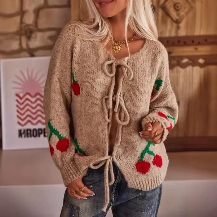 Veste Cardigan Cerise Tendance Printemps-Automne Femme Coupe Ample Style Streetwear Occasions Spéciales