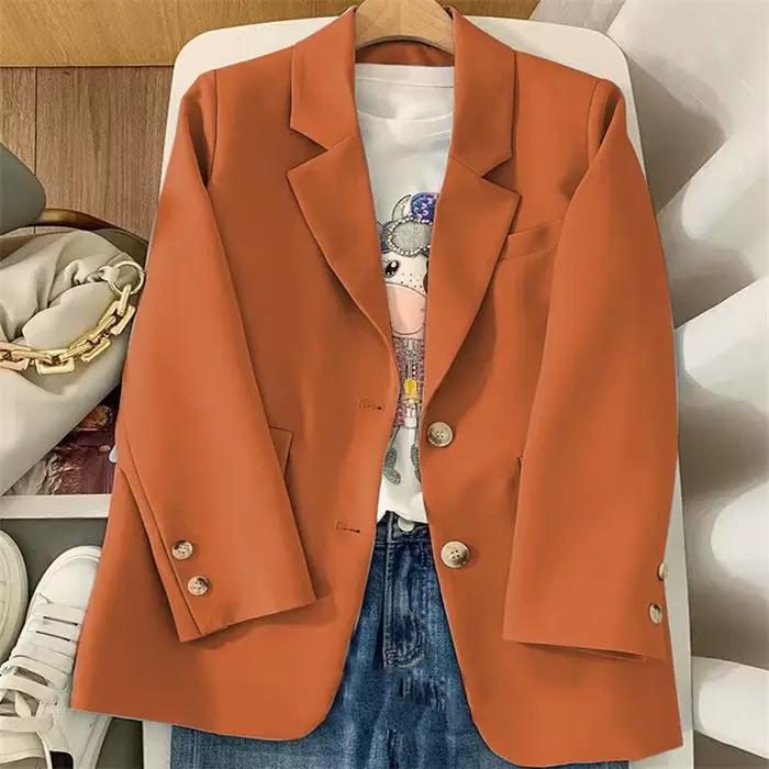 Blazer orange élégant pour femmes style décontracté mode printemps automne ajustement mince polyester drap fin couleur vive occasions professionnel sociales