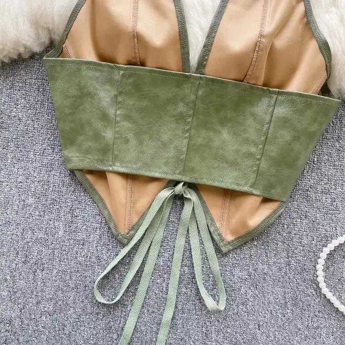 Haut en Cuir PU Épaules Dénudées à Lacets pour Femme
