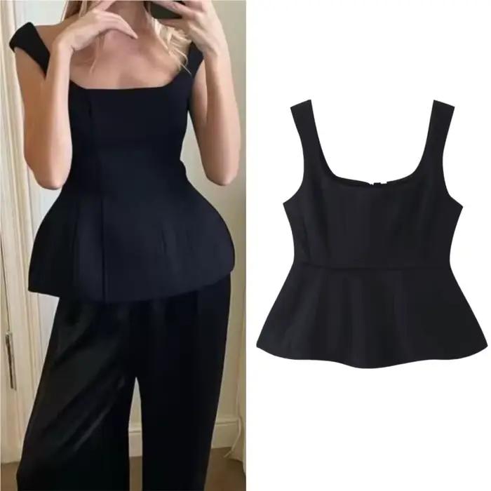Débardeur femme col carré élégant sans manches coupe slim printemps été 2026 nouveau streetwear