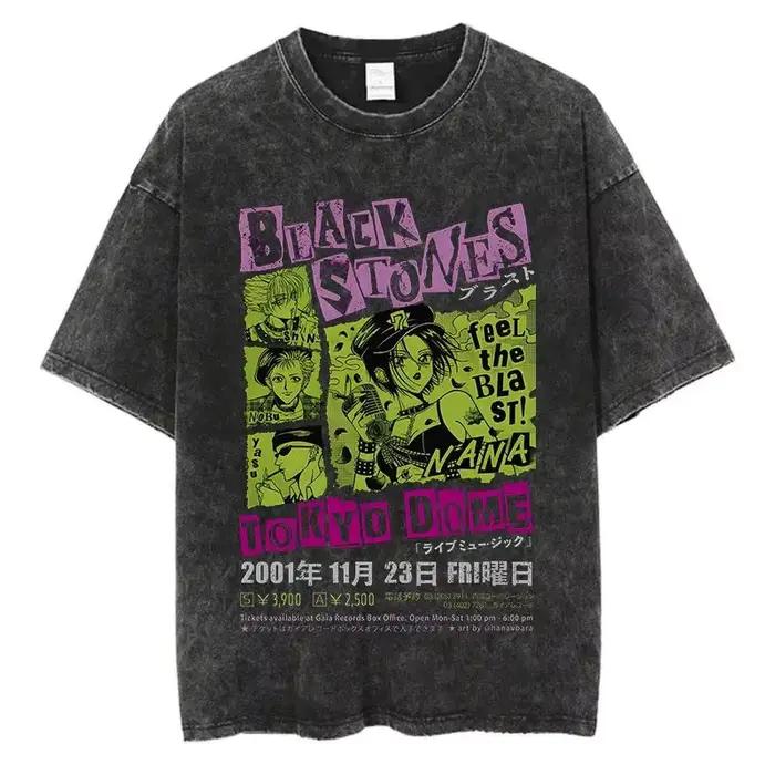 T-shirt Vintage Délavé en Coton et Polyester, Style Harajuku Punk Unisexuel Pour Hommes et Femmes Occasions Spéciales