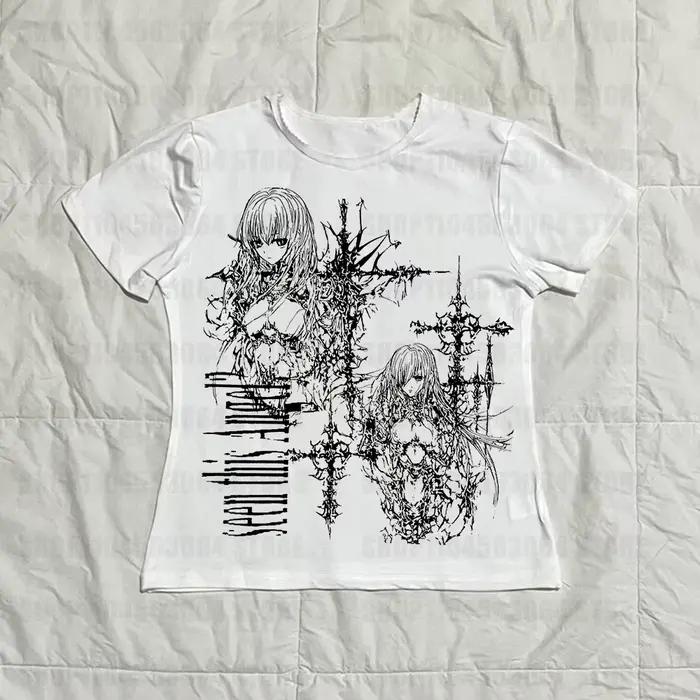 T-shirt Emo Esthétique Sexy Streetwear Décontracté Nouveau Style 2026 Punk Gothique Grunge Imprimé Rétro Manches Courtes Femme