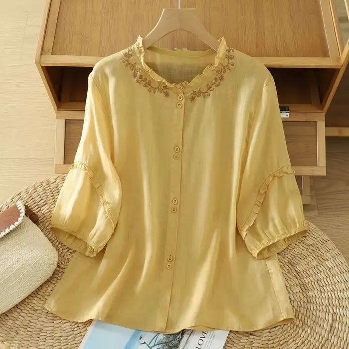 Chemise polyester fleuri confortable pour femmes grandes tailles ajustement ample motif floral junior printemps été