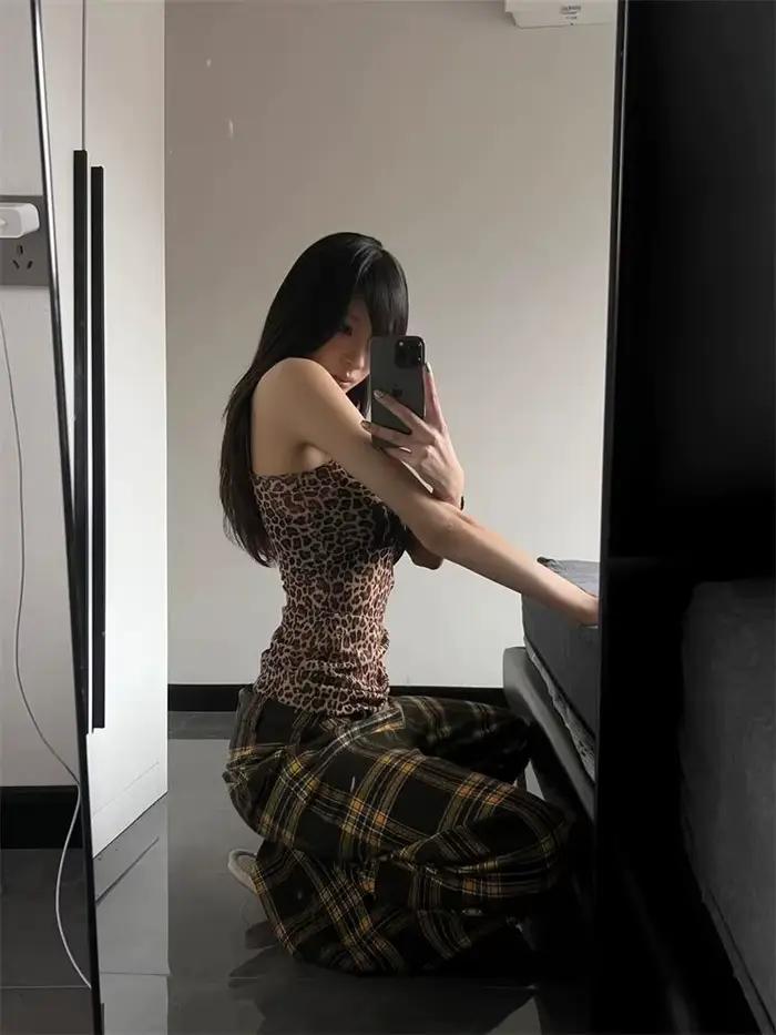 Imprimé léopard haut pour femme Streetwear esthétique trajet T-shirt rétro Sexy Y2K culture hauts confortable décontracté mignon 2025 été