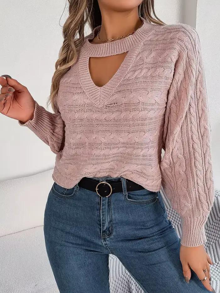 Pull tricoté à manches longues et col rond pour femme