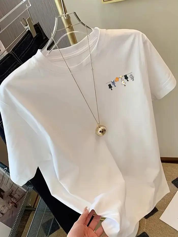 T-shirts imprimés chats de dessins animés pour femmes