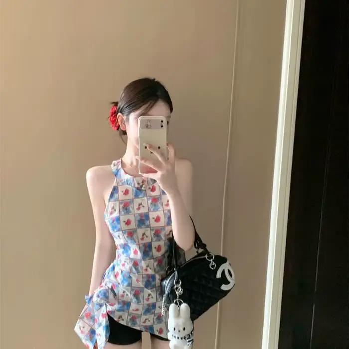 Hauts d'été pour femmes style Pinterest débardeurs et camisoles coupe courte polyester et élasthanne occasion sorties et soirées