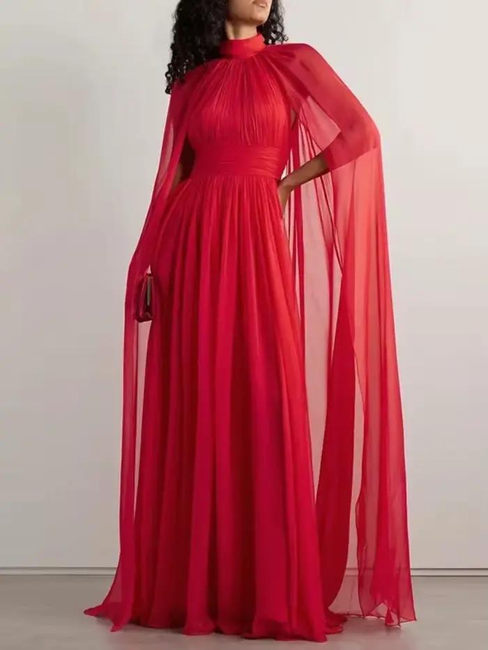 Robe de soirée rouge en mousseline de soie