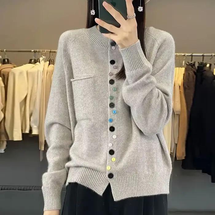Cardigan en acrylique-coton pour femme, coupe ample, décontracté, automne-hiver, style vintage, occasions spéciales