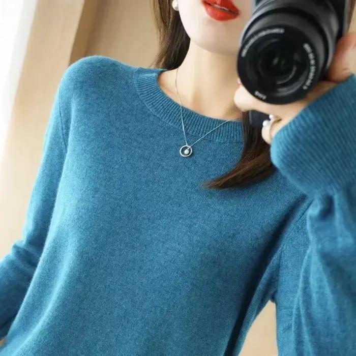 Pull en polyester et coton pour femmes, style bureau, col rond, pull chaud, pour automne-hiver, occassions spéciales