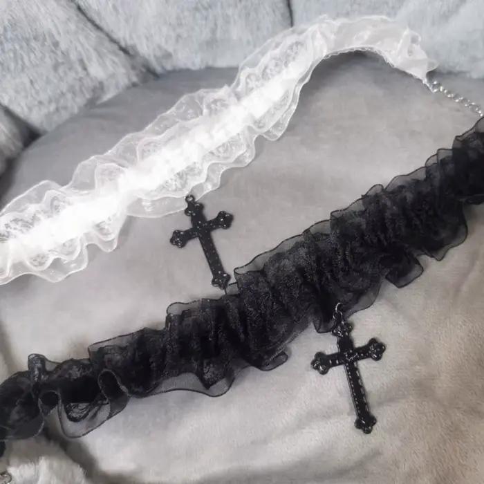 Collier croisé en dentelle gothique pour femmes filles