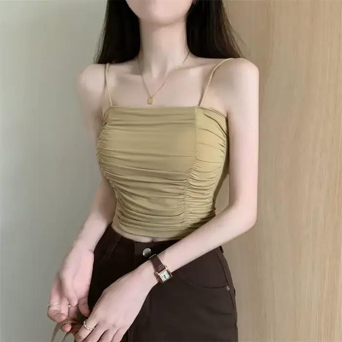 Haut femmes chemises Sexy sans manches bustiers filles hauts avec bretelles dame blanc Camisole rembourré