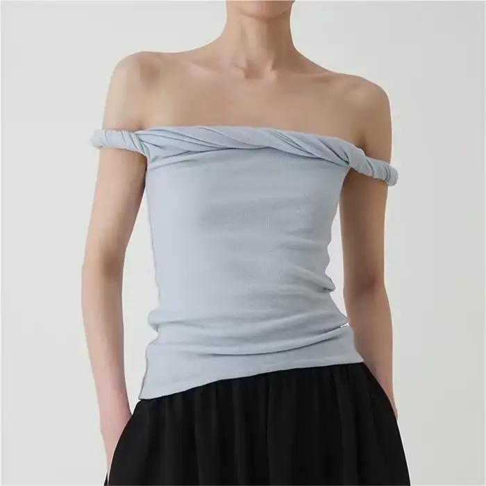 T-shirt à manches courtes et épaules dénudées pour femme