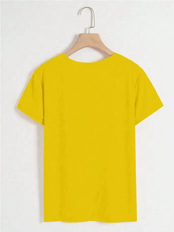 T-shirt jaune pour femme avec imprimé rose doré