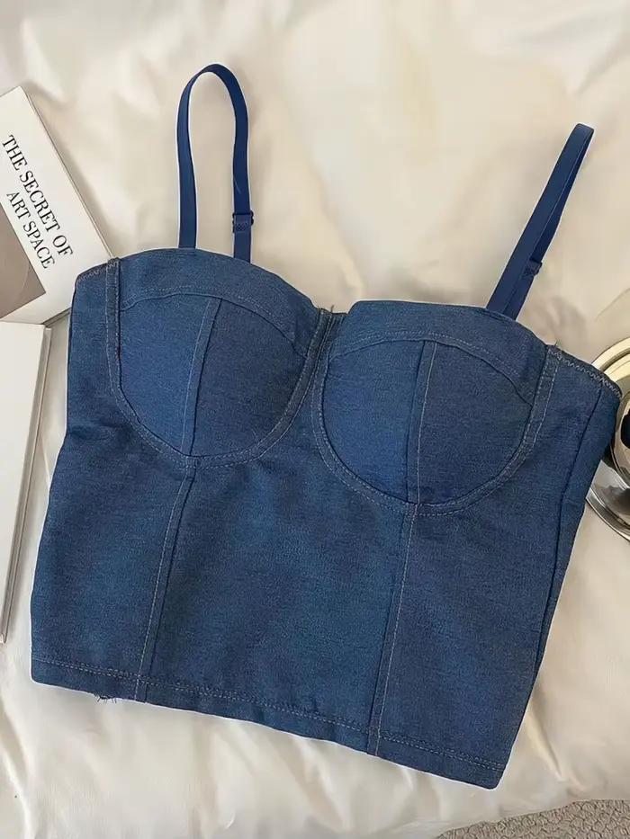 Soutien-gorge push-up rembourré en denim pour femme