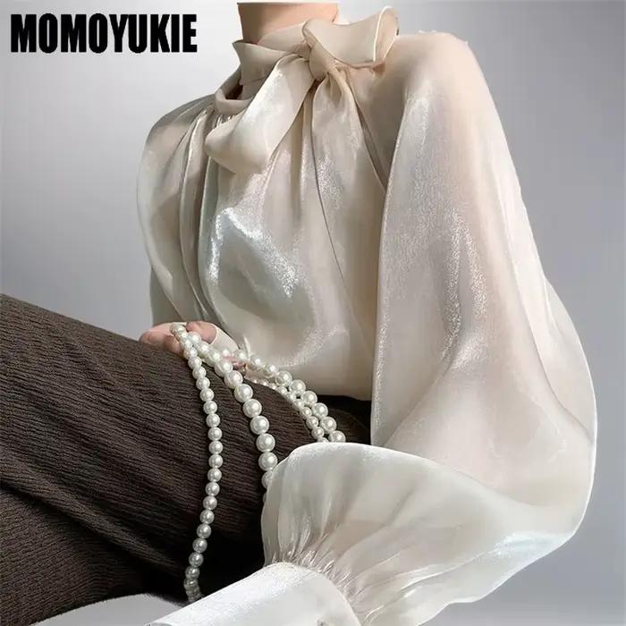 Chemisier momoyukie à lacets avec nœud en polyester style décontracté pour femmes printemps été 2023