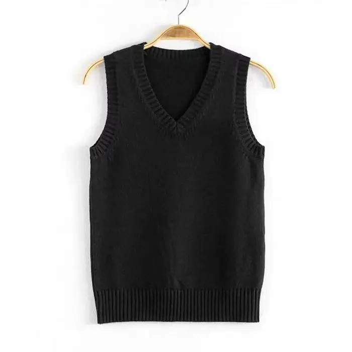 Pull décontracté col en V pour femmes, polyester, coupe ample, style préppy, automne-hiver