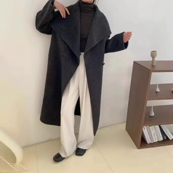GENHUA 2025 automne hiver Yak velours mûrier soie mouton laine Double face cachemire manteau femme étendu grand revers