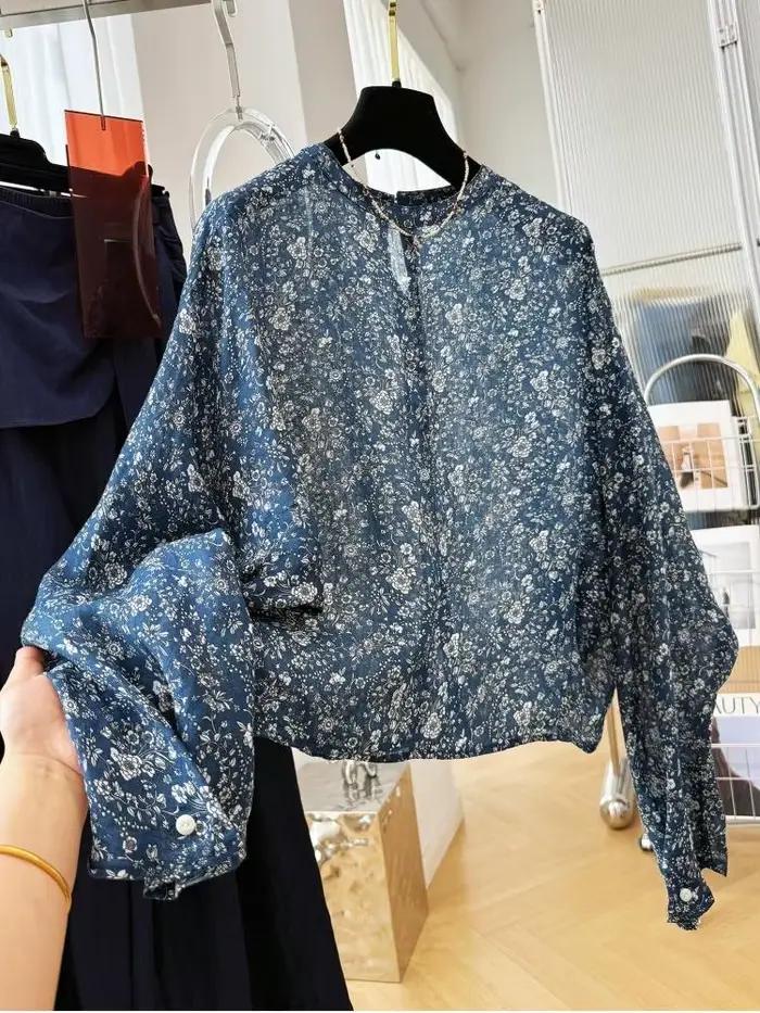 Chemisier Femme à Imprimé Floral Design Unique 2026 Été Manches Chauve-Souris Légères Protection Solaire Décontracté Tendance Hauts