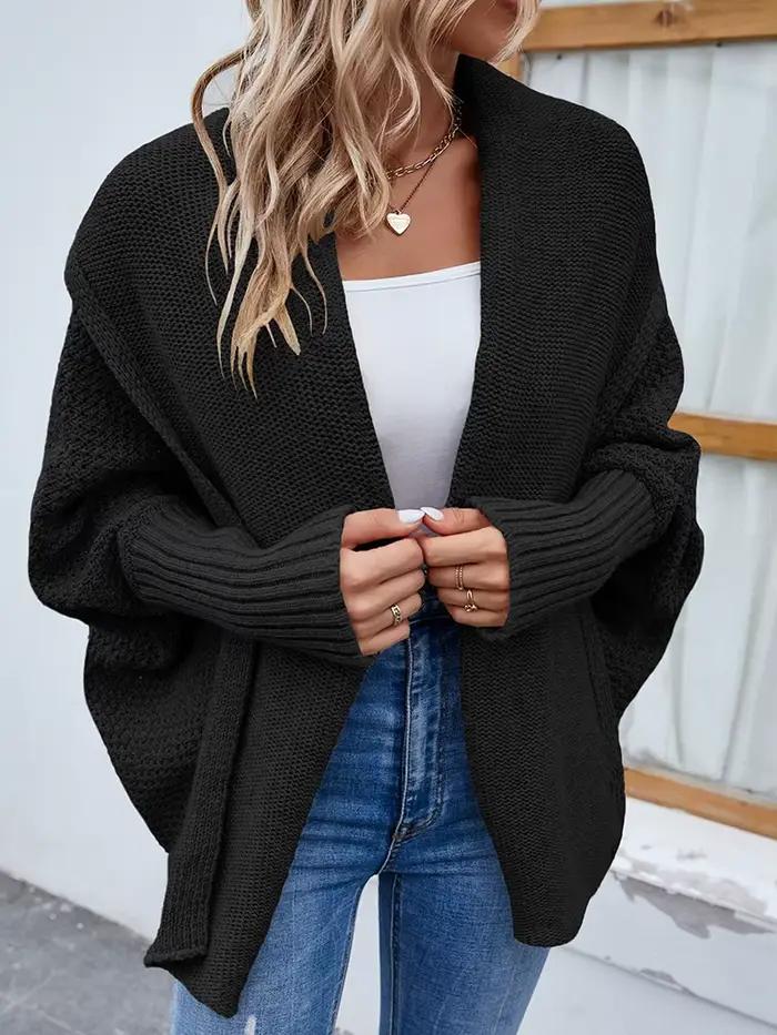 Cardigan à manches chauve-souris pour femmes, coupe ample, style décontracté, automne-hiver, matière polyamide, bleu ciel, gris, beige, ivoire, vert armée, noir, pour sorties et occasions spéciales