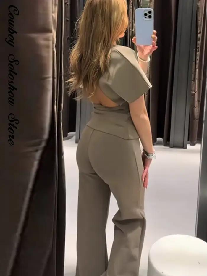 Ensemble pantalon et haut dos nu pour femme